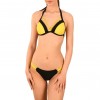 Costum de Baie galben cu negru din doua piese sutien cu push up si slip normal cu sireturi decorative CBD016