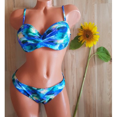 Costum de Baie  din doua piese albastru cu sutien push up bretele detasabile slip normal  CBD020 Costum de Baie  din doua piese albastru cu sutien push up bretele detasabile slip normal  CBD020