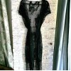 Rochie de plaja neagra dantelata model fluture cu franjuri si cordon RDP001 Rochie de plaja neagra dantelata model fluture cu franjuri si cordon RDP001