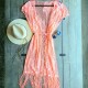 Rochie de plaja corail dantelata model fluture cu franjuri si cordon RDP001